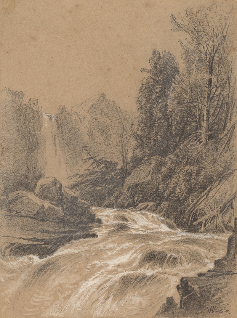 William Hart - Mountain Landscape, Stream and Waterfall