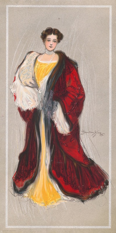 Hamilton King - Woman with yellow dress and red coat