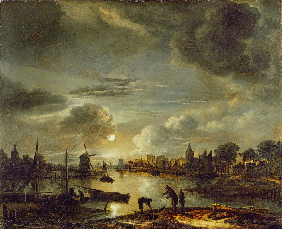 Aert van der Neer - Canal Scene by Moonlight