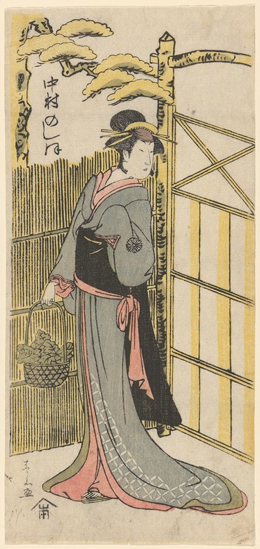 Katsukawa Shunzan - Female Figure Standing beside Garden Gate