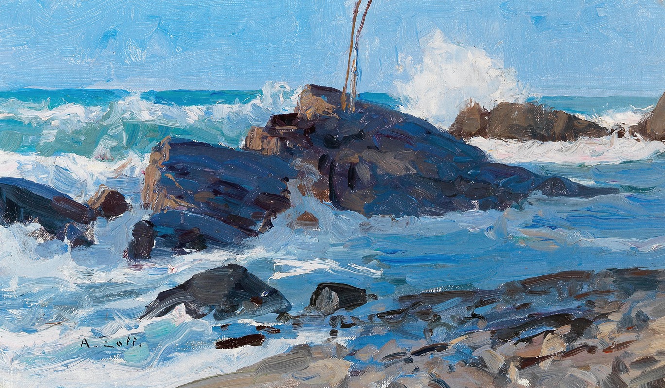 Alfred Zoff - Stormy Seas on a Rocky Coast