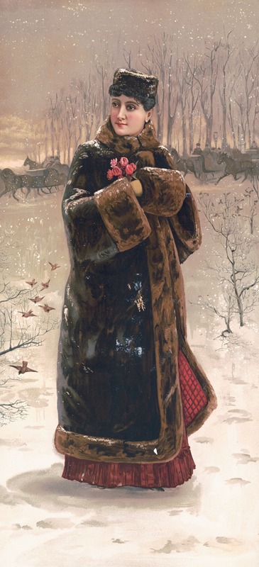 Julius Bien - Woman in fur coat with muff