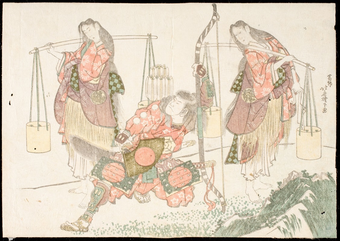 Katsushika Hokusai - Minamoto no Tametomo and Two Salt Gatherers