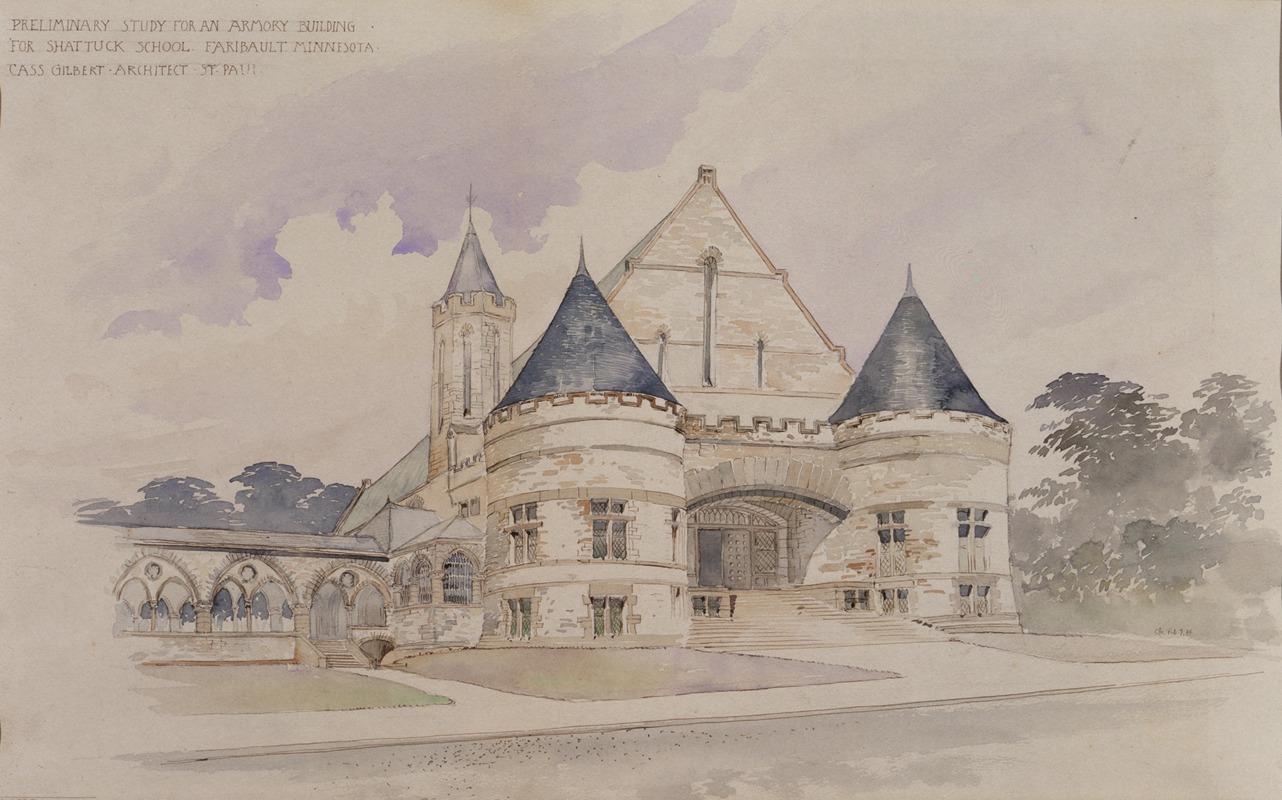 Cass Gilbert - Preliminary study for an Armory Building for Shattuck School, Faribault, Minnesota