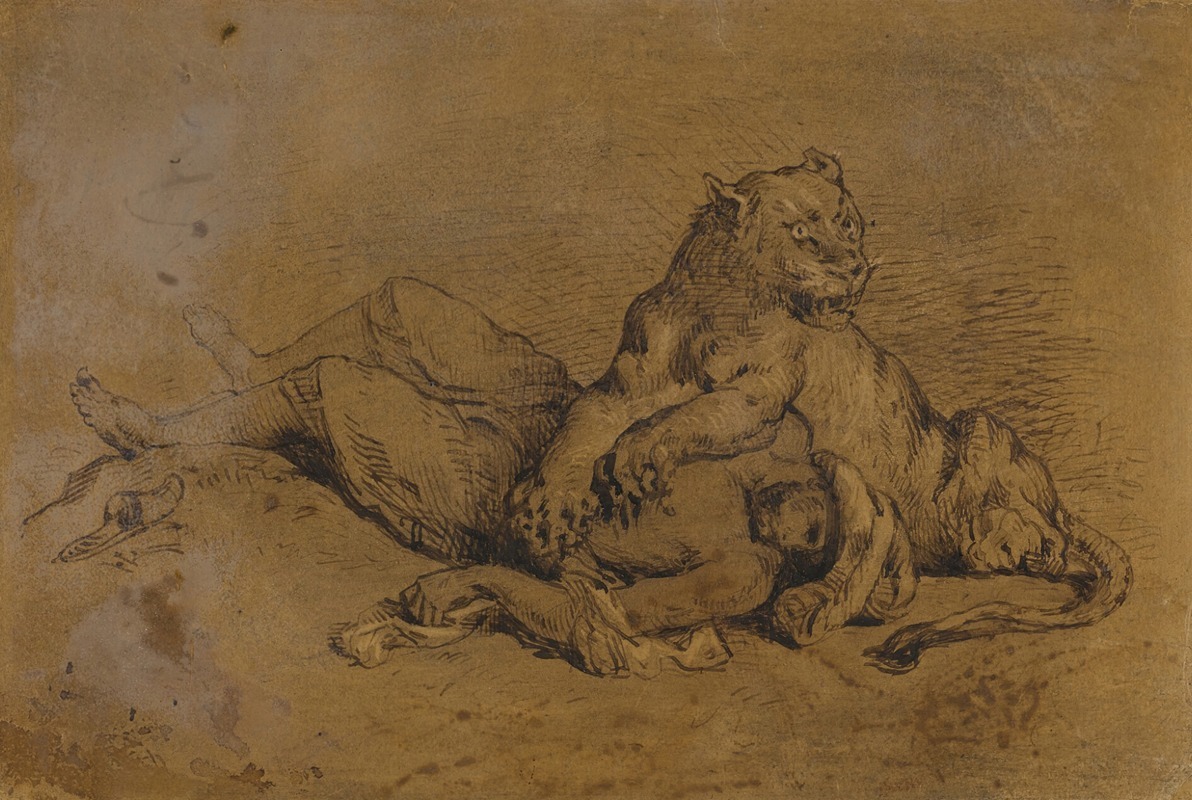 Antoine-Louis Barye - Lionne déchirant la poitrine d’un Arabe, after Delacroix