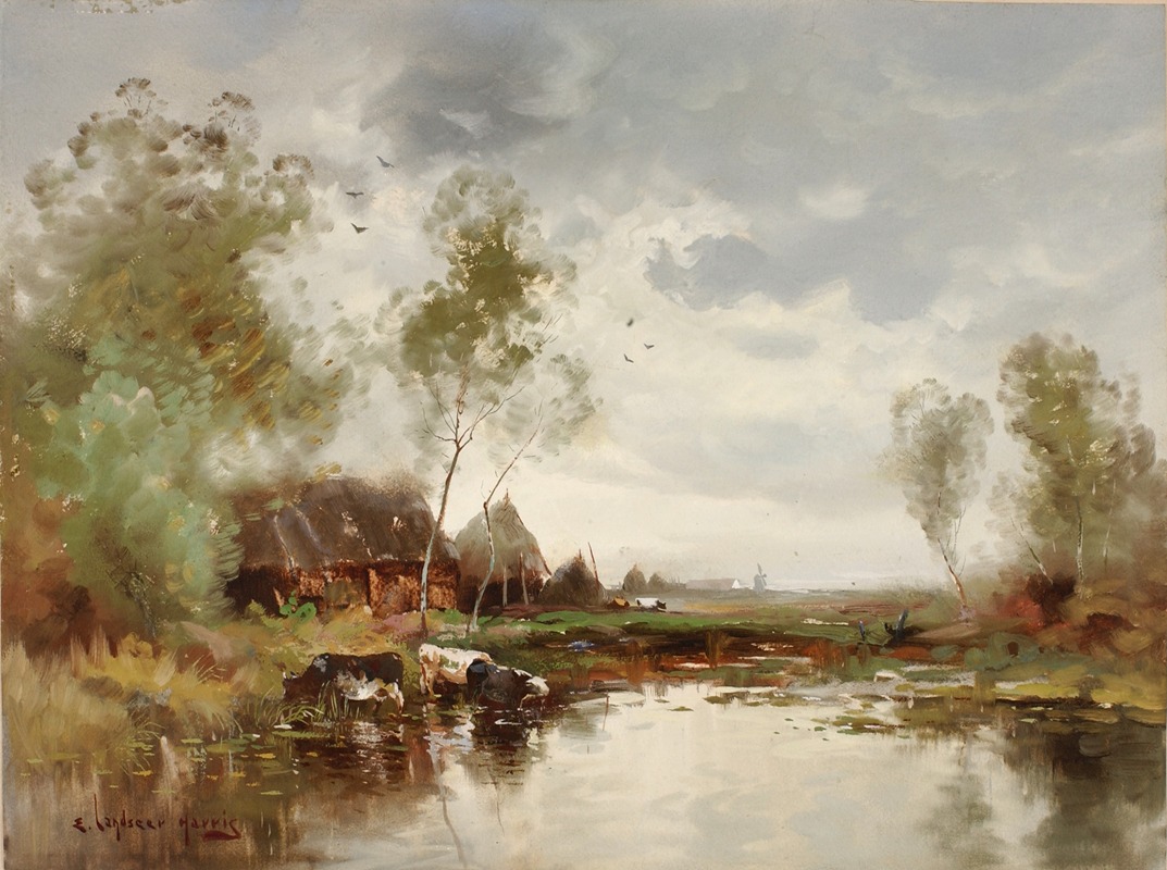 E. Landseer Harris - Landscape with Windmill