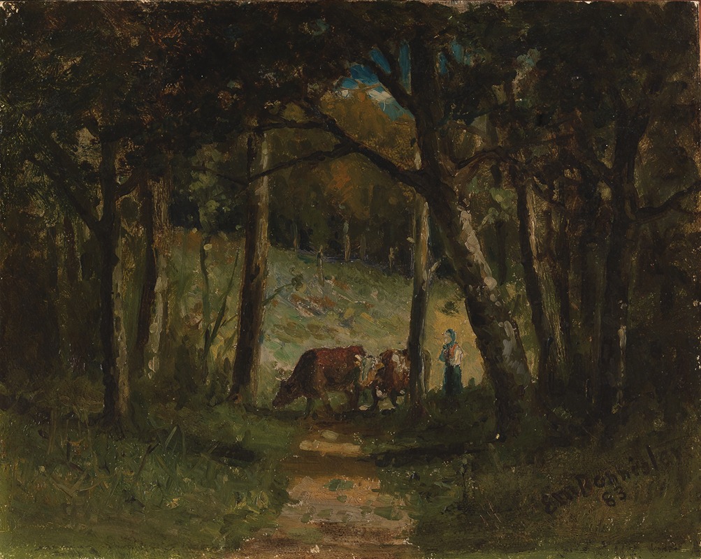 Edward Mitchell Bannister - Untitled (cows on path in forest)