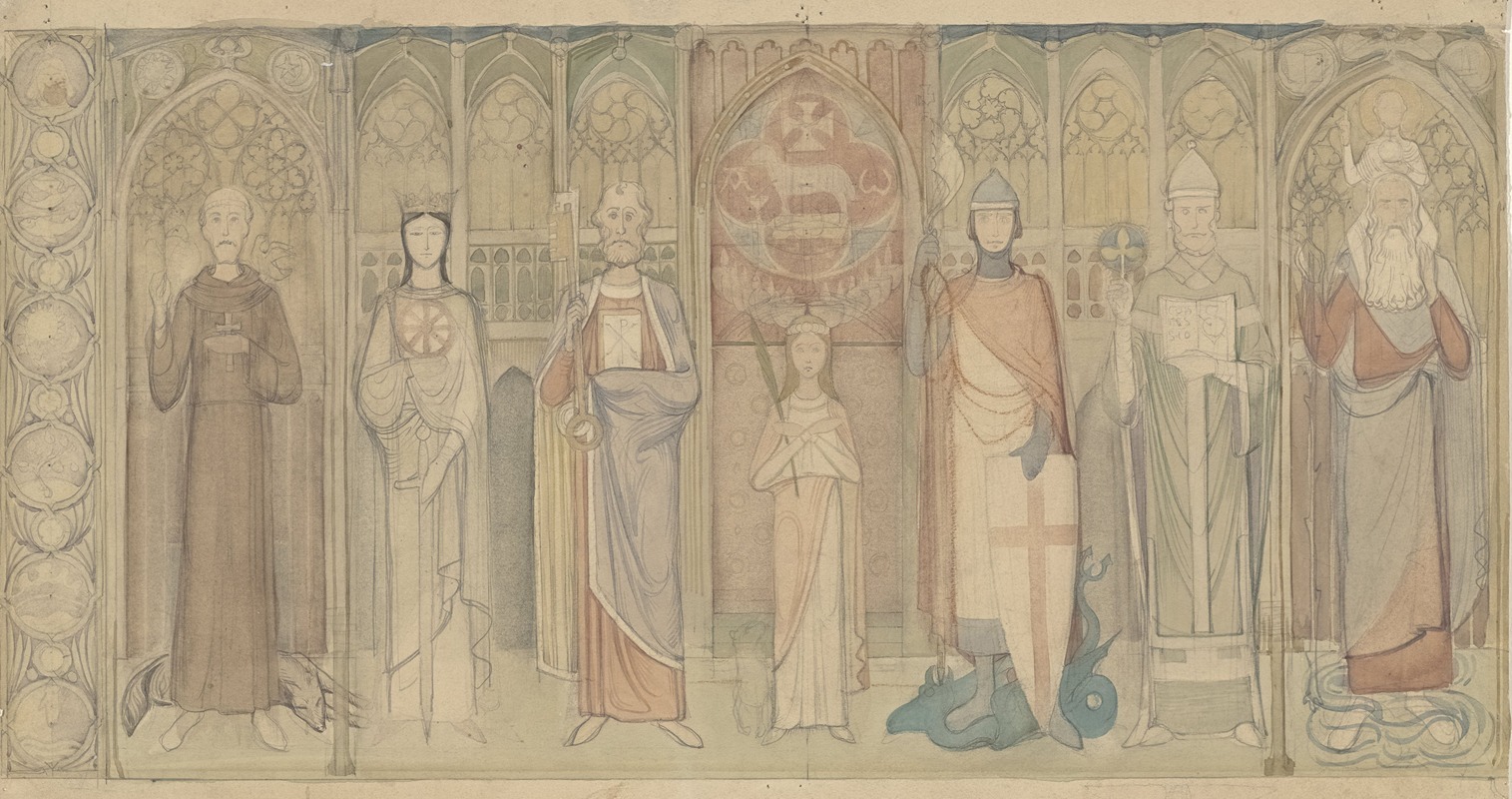 Antoon Derkinderen - Ontwerp voor de Tweede Bossche Wand; zeven staande heiligen.