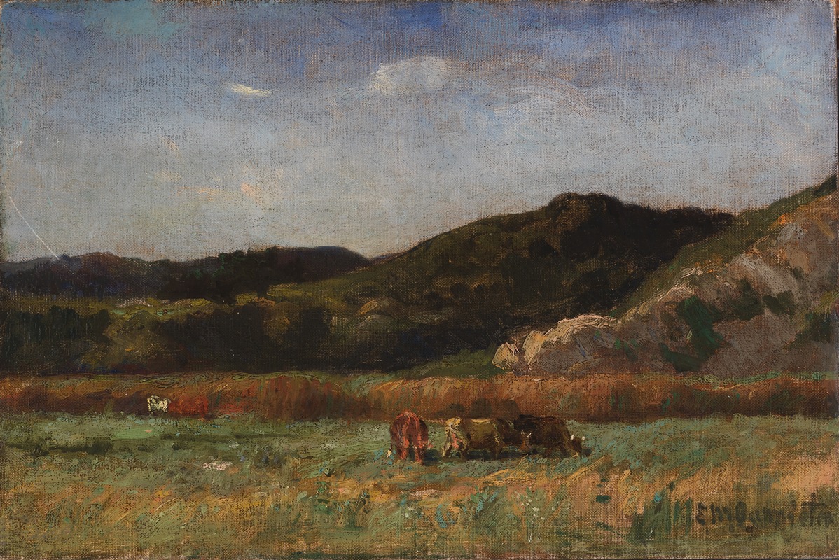 Edward Mitchell Bannister - Untitled (landscape with cows grazing, hills)