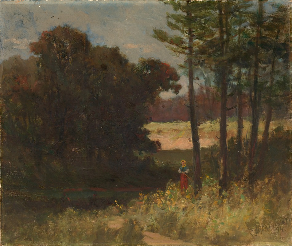 Edward Mitchell Bannister - Untitled (landscape with trees and woman)