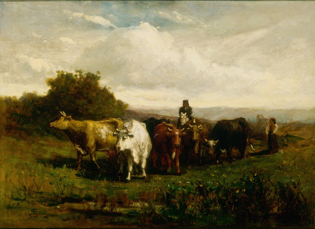 Edward Mitchell Bannister - Untitled (man on horseback, woman on foot driving cattle)