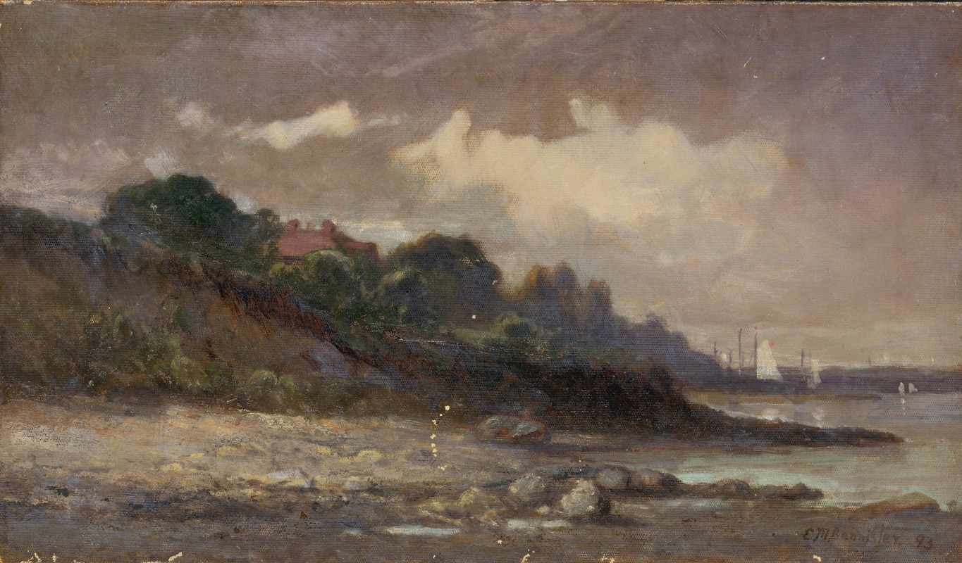Edward Mitchell Bannister - Untitled (shoreline with sailboats and roof)