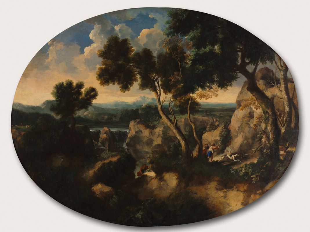 Gaspard Dughet - Rocky Landscape with Hunters