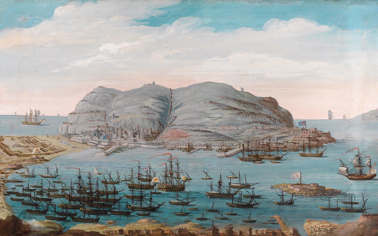 Italian School - A view of Gibraltar harbour