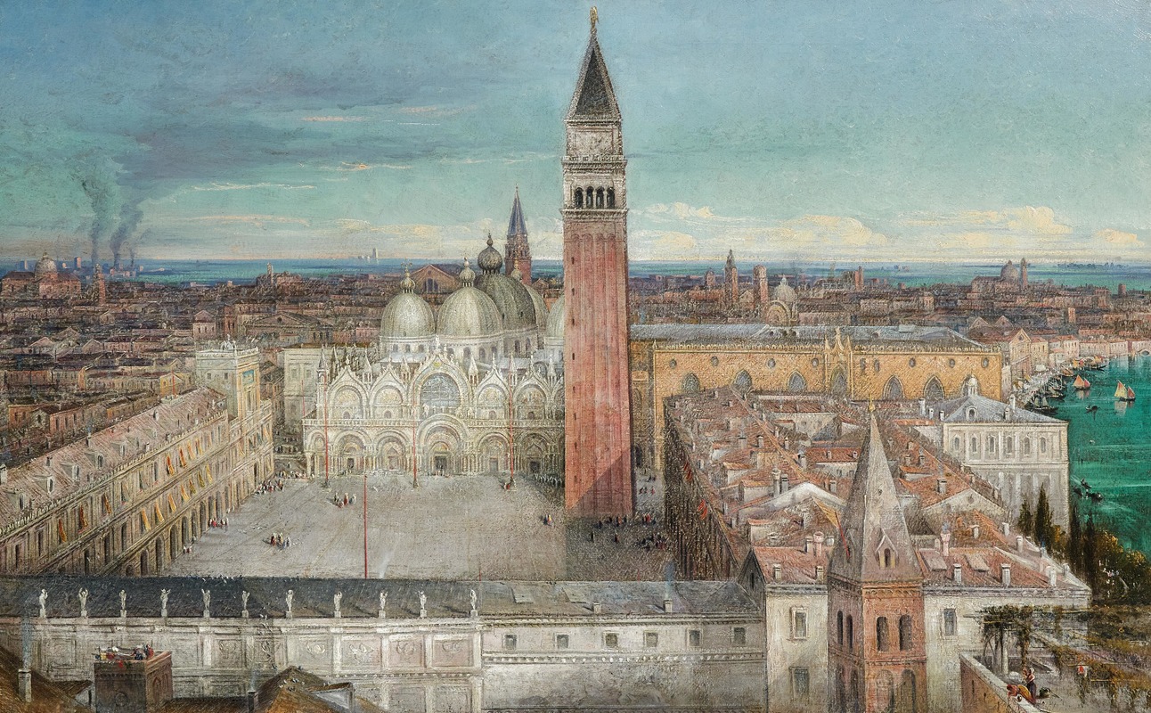 Italian School - Venice, a bird’s eye view of St Mark’s Square