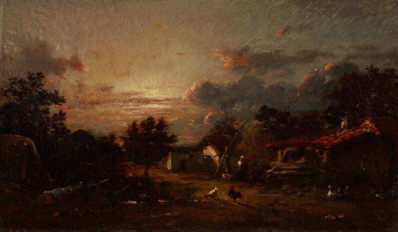Jules Dupré - Village Scene, Sunset