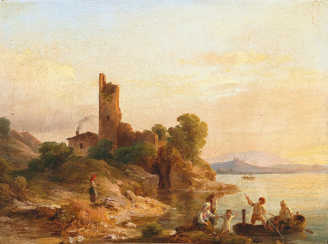 Károly Markó - Italian Landscape with Fishermen on the Lake