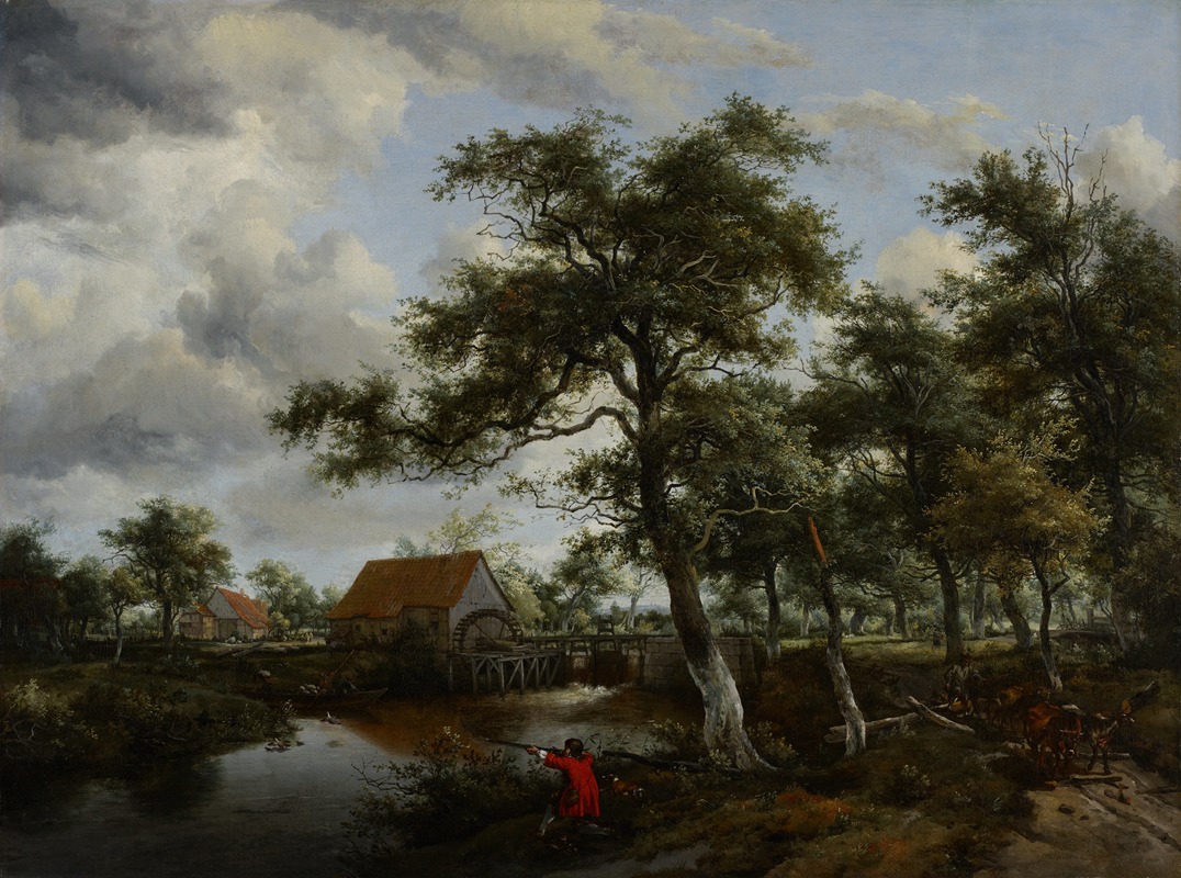 Meindert Hobbema - Wooded Landscape with Watermill