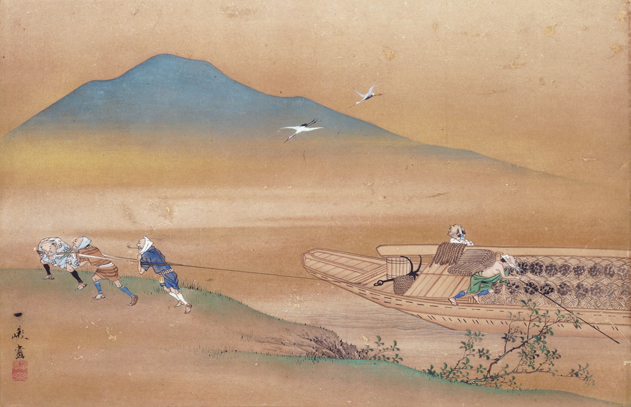 Oki Ichiga - Five Figures Pulling a Boat