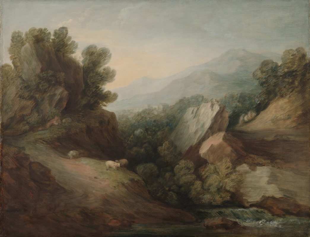 Thomas Gainsborough - Rocky, Wooded Landscape with a Dell and Weir