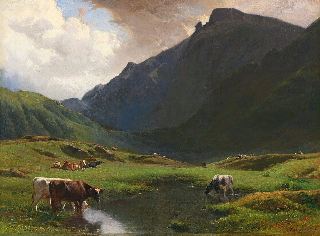 Albert de Meuron - Alpine Landscape With Cows And Goats