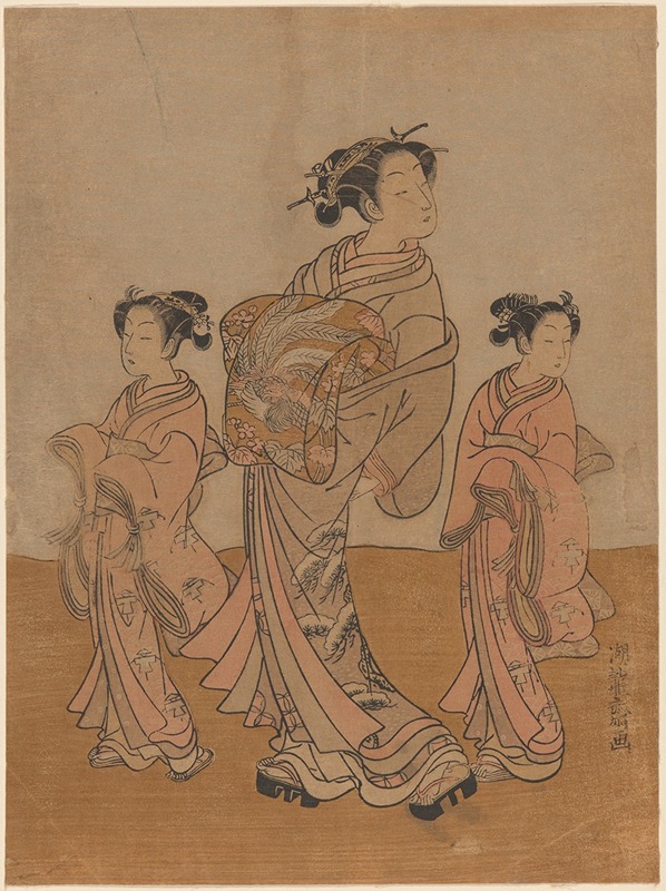 Koryûsai Isoda - Courtesan and Two Kamuro