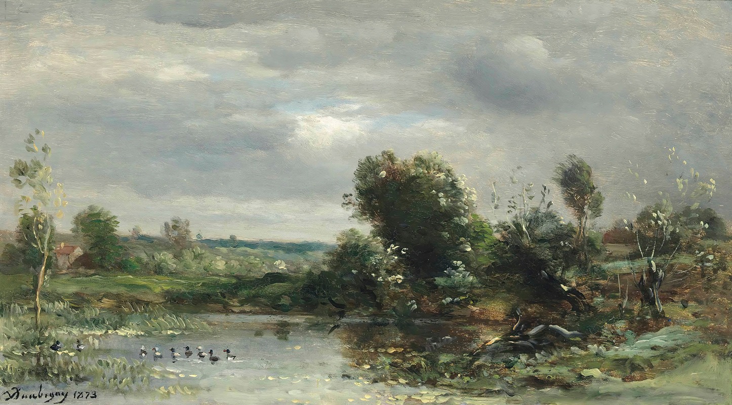 Charles François Daubigny - Ducklings On A Lake