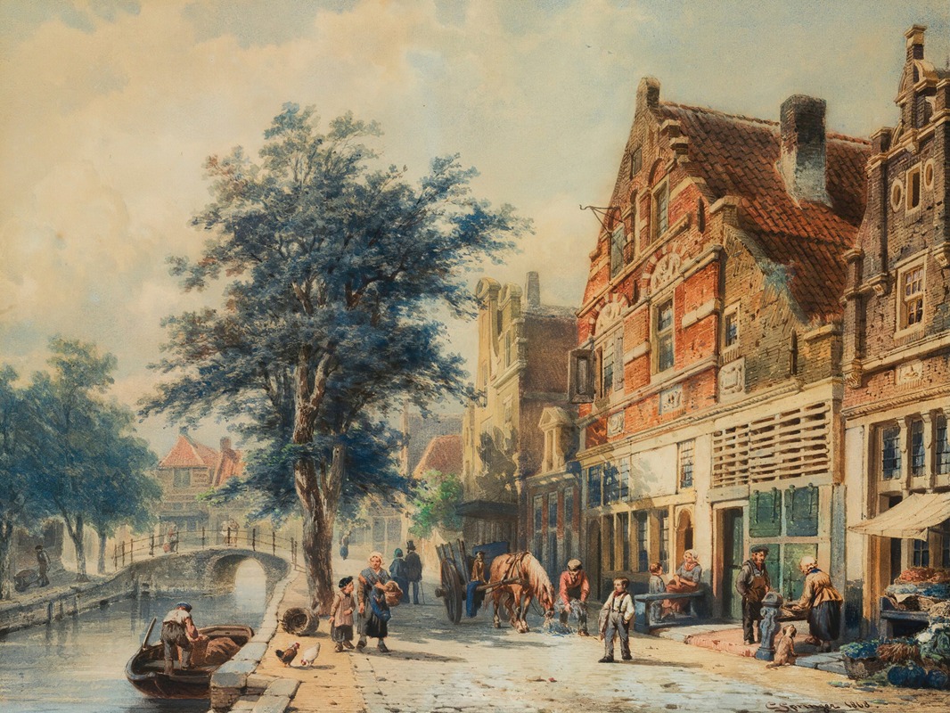 Cornelis Springer - The Havendijk, Enkhuizen, In Summer