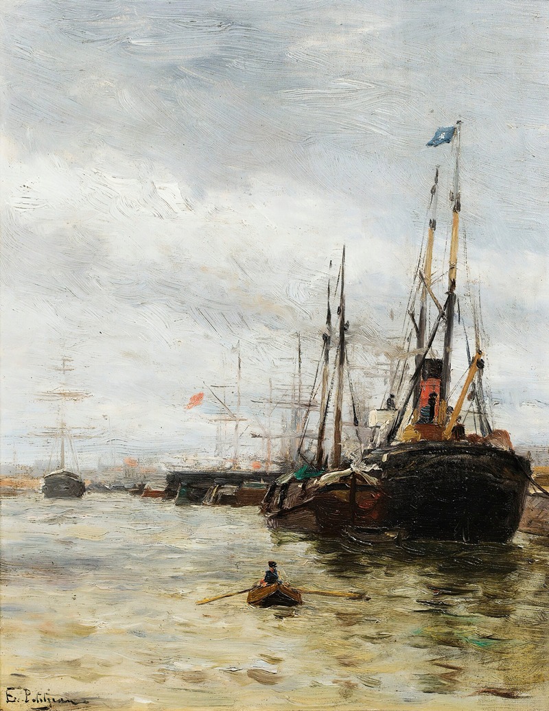 Edmond-Marie Petitjean - Boats At The Harbor