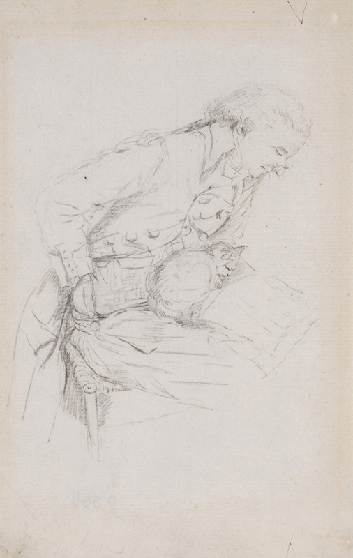 Gabriel Jacques de Saint-Aubin - Study of a seated man reading, with a cat on his lap
