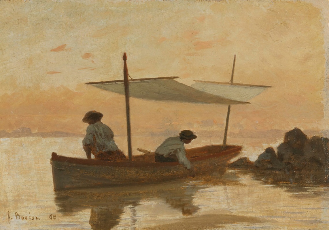 François Bocion - Boat Of The Artist Anchoring Near The Beach Of Dorigny