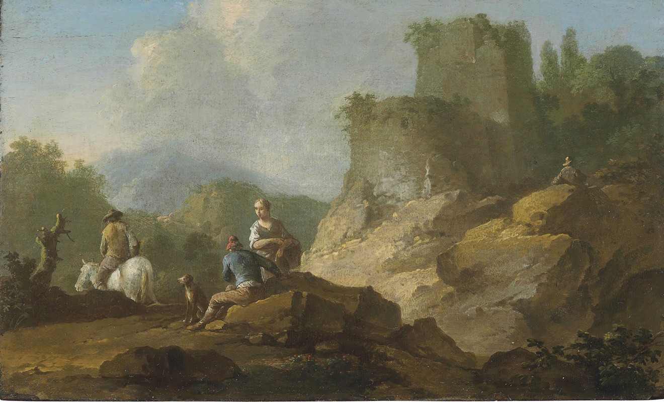 Franz de Paula Ferg - Landscape With Travellers And Ruins