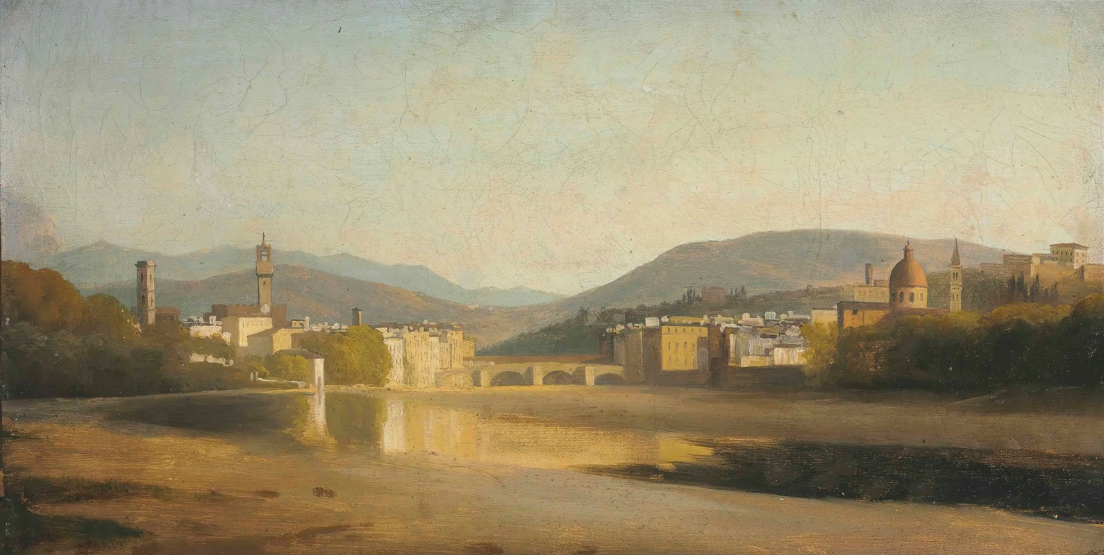 French School - Florence, Looking East Along The Arno
