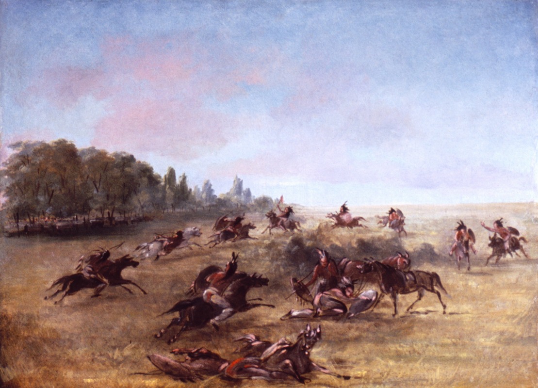 George Catlin - Mounted War Party Scouring A Thicket