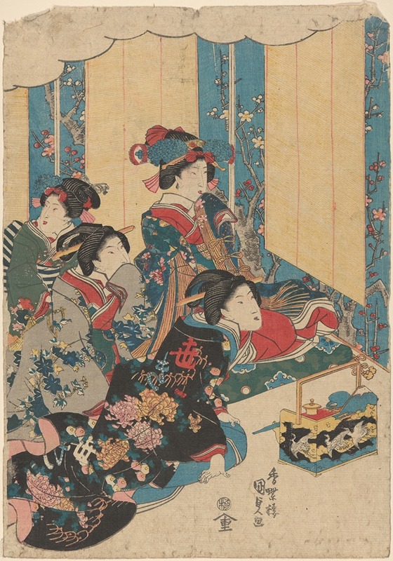 Utagawa Kunisada (Toyokuni III) - Four Courtesans Elaborately Garbed