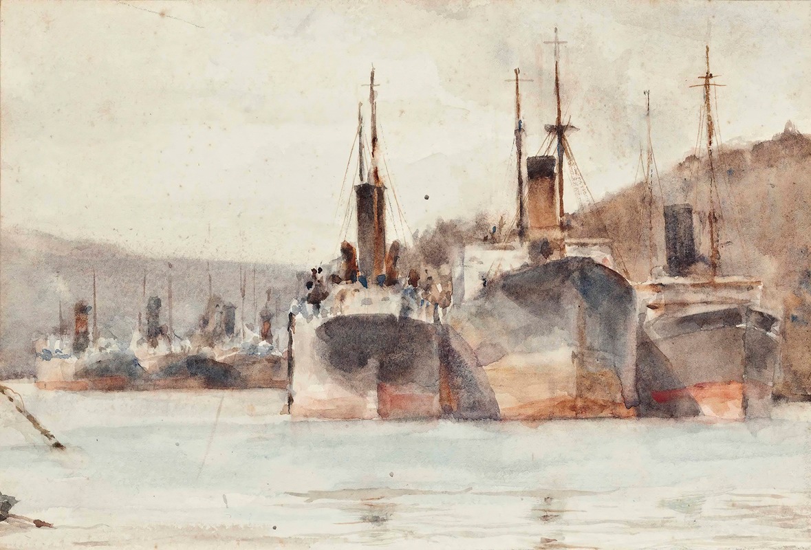 Henry Scott Tuke - Ships Moored Near King Harry Ferry, On The River Fal