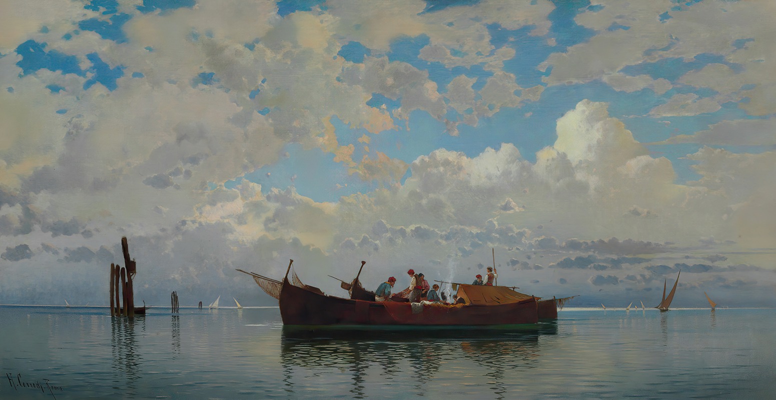 Hermann David Salomon Corrodi - Fishing Boats On A Venetian Lagoon