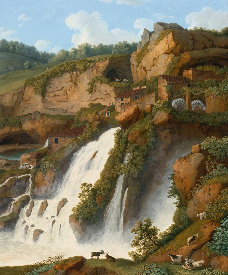 Jakob Philipp Hackert - View Of The Waterfall At Anitrella With Goats Grazing Nearby