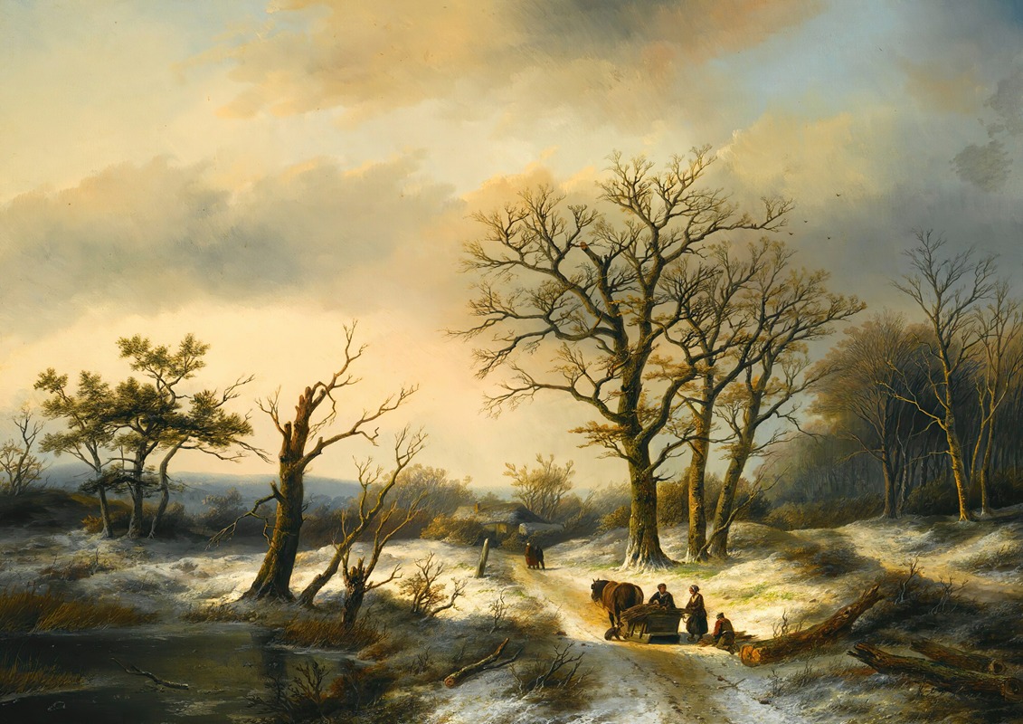 Jan Jacob Coenraad Spohler - Wood Gatherers On A Snowy Path