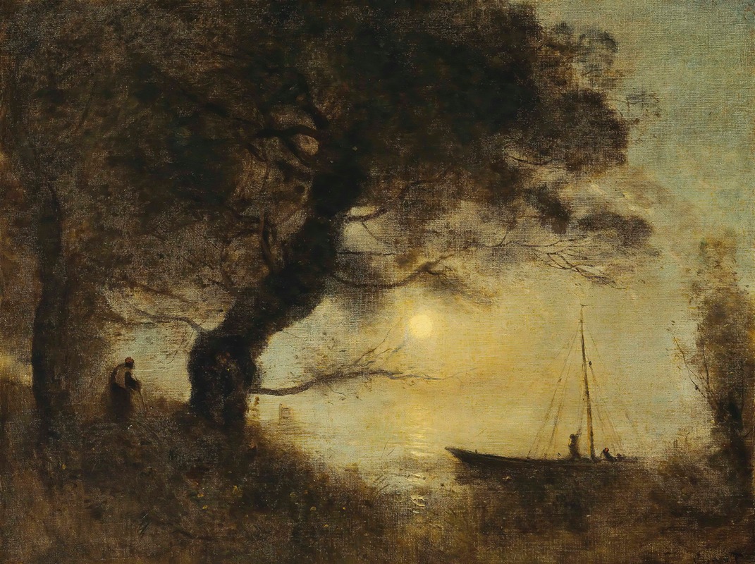 Jean-Baptiste-Camille Corot - Le Bateau Au Claire De Lune