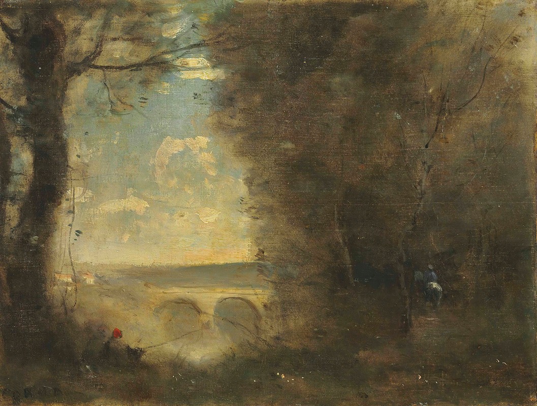 Jean-Baptiste-Camille Corot - Un Pêcheur À La Ligne, Souvenir Du Pont De Mantes