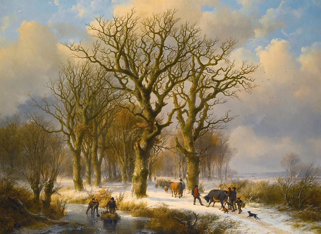 Johann Bernhard Klombeck - Winter Landscape With Cattle Drivers