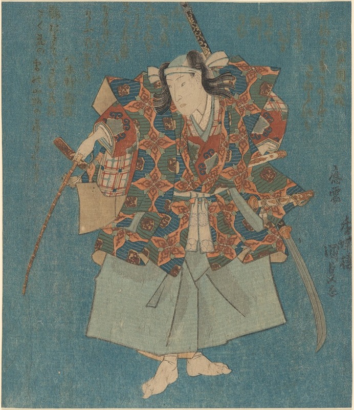 Utagawa Kunisada (Toyokuni III) - Warrior in Fine Green, Blue, Red, Yellow, and Silver