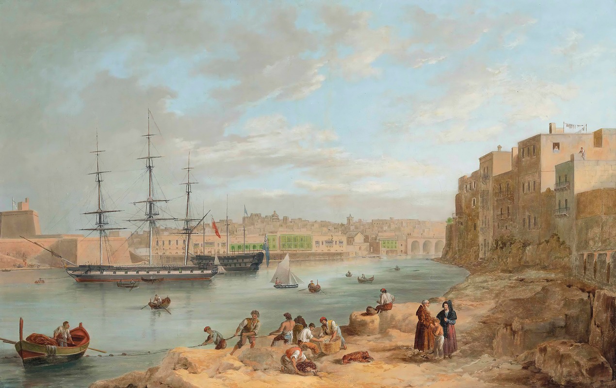 Joseph Cartwright - H.M.S. Champion Moored Off Fort St Angelo, Valetta, Malta