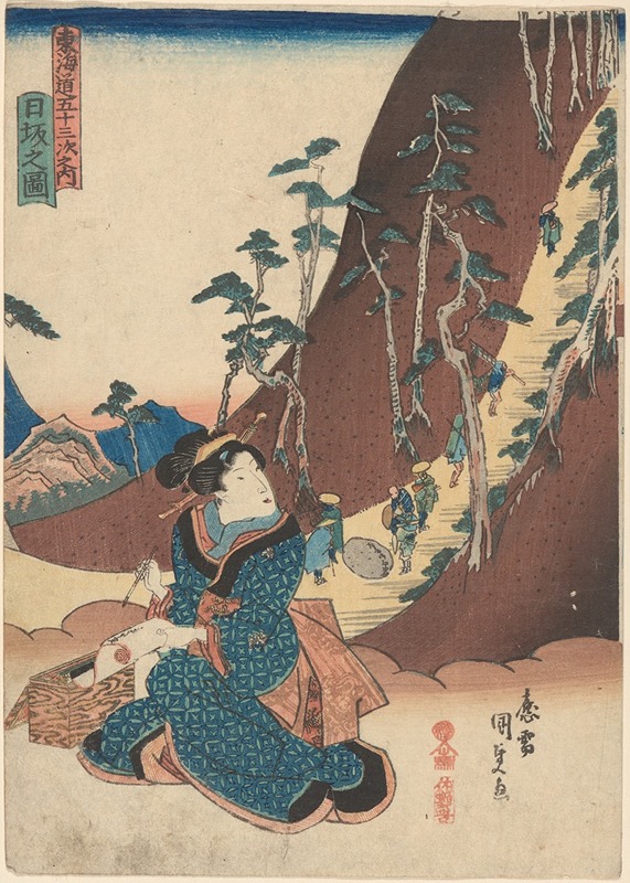 Utagawa Kunisada (Toyokuni III) - Woman at the Foot of a Mountain Path in Hizaka