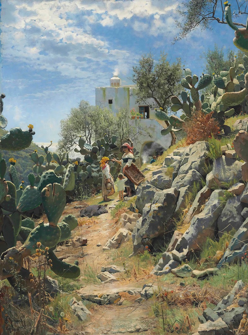 Peder Mørk Mønsted - At Noon On A Cactus Plantation In Capri
