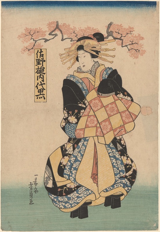 Utagawa Kuniyoshi - Female Figure, Hair Dressed with Yellow Pins Platform Shoes