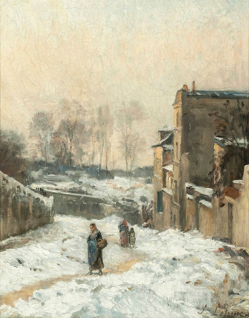Stanislas Lépine - Figures In The Snow, La Rue Cortot, Montmartre