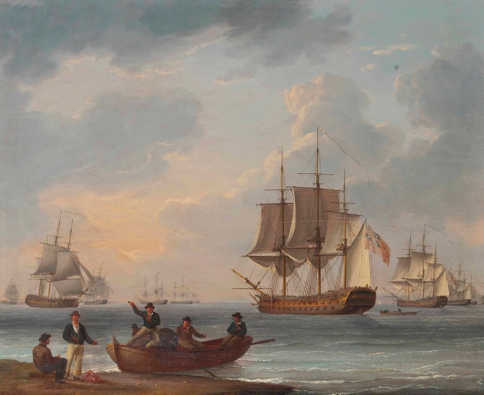 William Anderson - Sailors Pushing Off From Shore To Join The Fleet