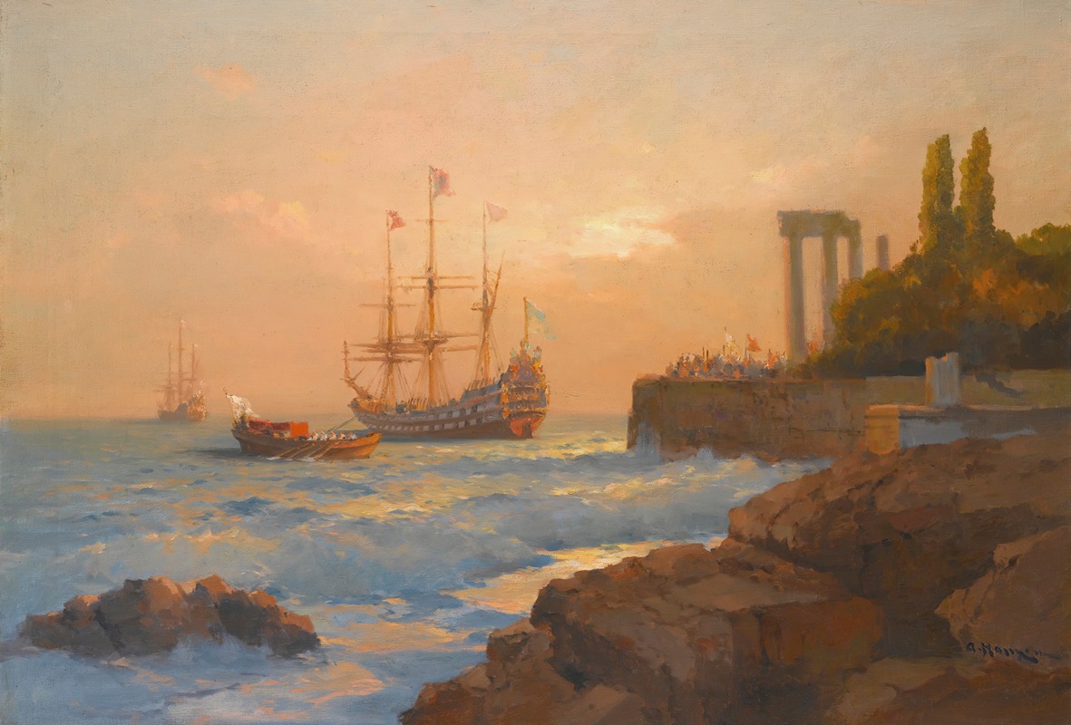 Alexei Vasilievich Hanzen - Triumphant Ship Approaching The Harbour